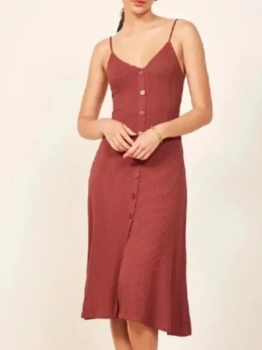 Reformation Casey A-Line Rib Knit Dress in rust, size small